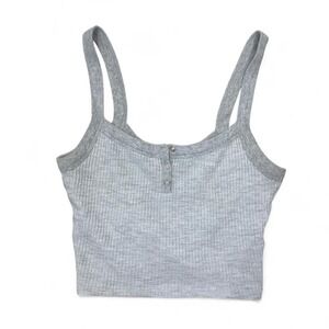Pacsun‎ Gray Cropped Tank Top Women's XS Waffle Knit Snap Button Henley Lounge